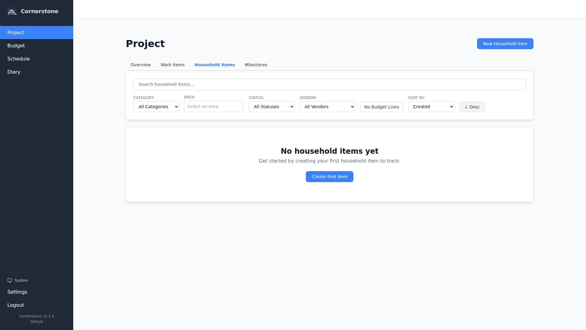 Household items list page
