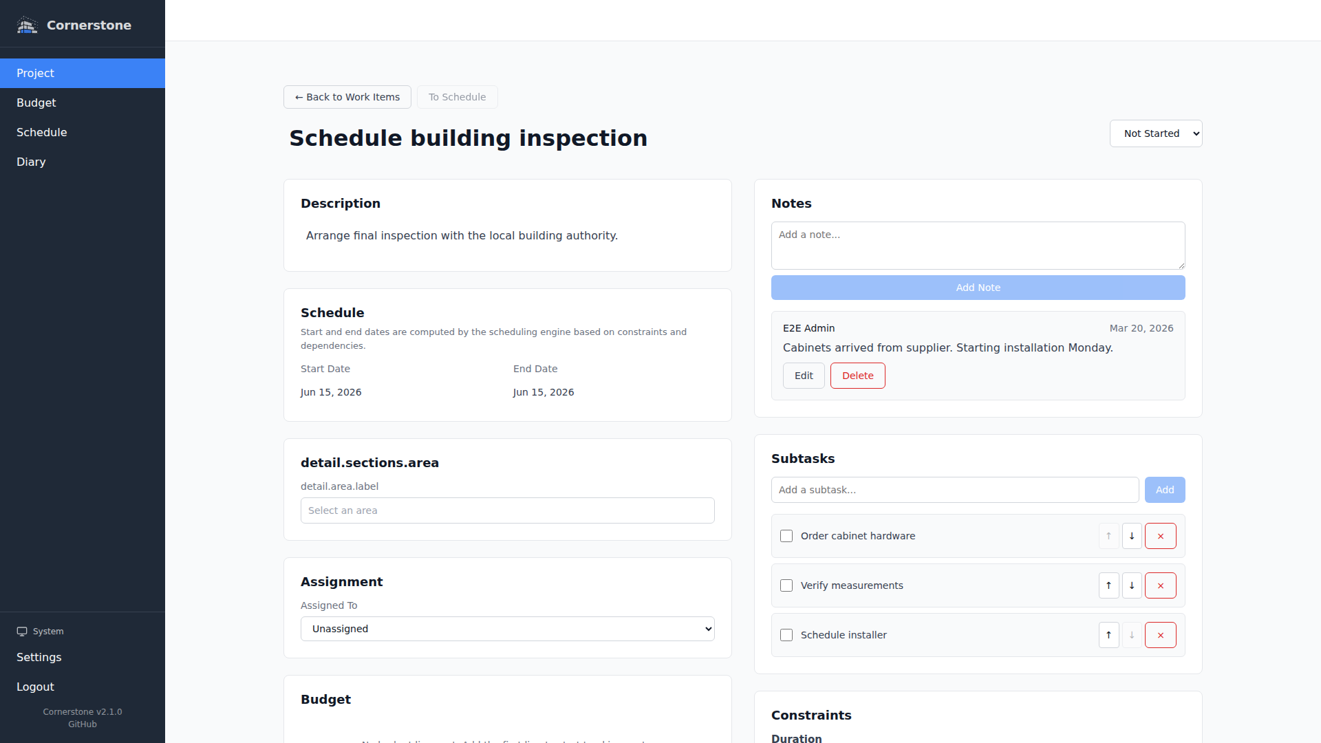 Work item detail page